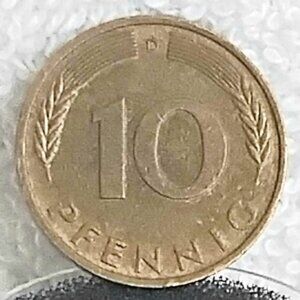 Circulated 1980 German 10 Pfennig Deutschland Coin Made of Brass Clad Steel!!
